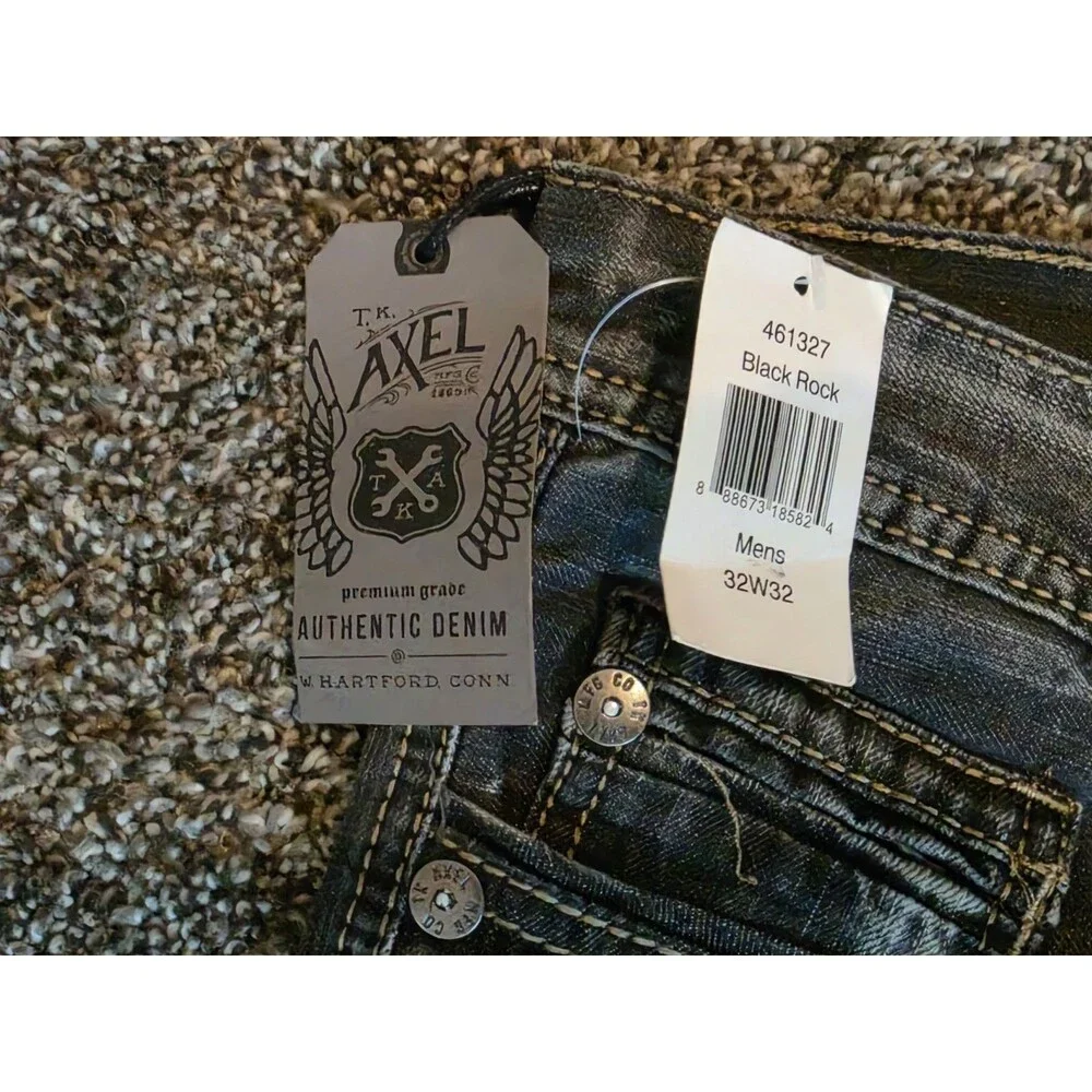 Y2K TK AXEL Denim Jeans Mens 32X32 Relaxed Straight Fit Black Rock Gray - NEW